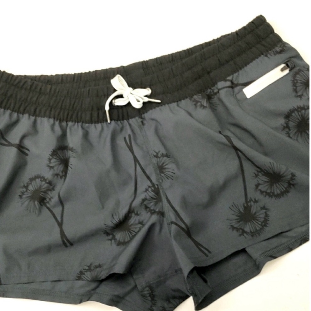 Vuori Women's Dark Gray Athletic Shorts with Black Floral Print